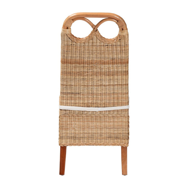 Baxton Studio bali Dyna Handwoven Rattan Dining Chair - Coastal Boho Seating with Removable Cushion & Loop Backrest Dyna-Natural Wild-Wood/Rattan-Cushion-DC