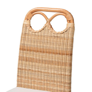 Baxton Studio bali Dyna Handwoven Rattan Dining Chair - Coastal Boho Seating with Removable Cushion & Loop Backrest Dyna-Natural Wild-Wood/Rattan-Cushion-DC