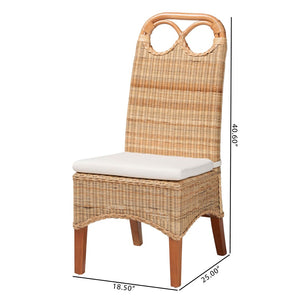 Baxton Studio bali Dyna Handwoven Rattan Dining Chair - Coastal Boho Seating with Removable Cushion & Loop Backrest Dyna-Natural Wild-Wood/Rattan-Cushion-DC