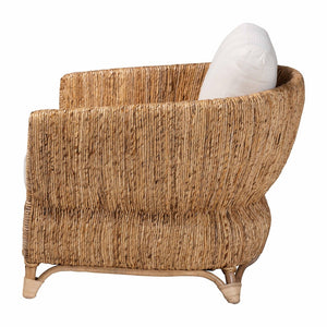 Baxton Studio bali Roma Handwoven Rattan & Seagrass Armchair - Plush Cushions, Boho Coastal Lounge Furniture Roma-Rattan/Banana Weave-Cushion-AC