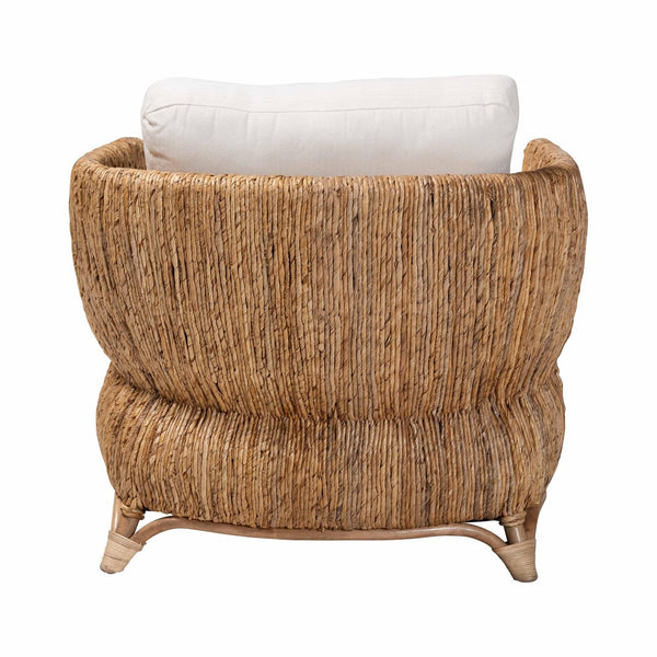 Baxton Studio bali Roma Handwoven Rattan & Seagrass Armchair - Plush Cushions, Boho Coastal Lounge Furniture Roma-Rattan/Banana Weave-Cushion-AC
