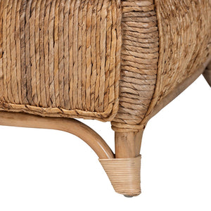 Baxton Studio bali Roma Handwoven Rattan & Seagrass Armchair - Plush Cushions, Boho Coastal Lounge Furniture Roma-Rattan/Banana Weave-Cushion-AC