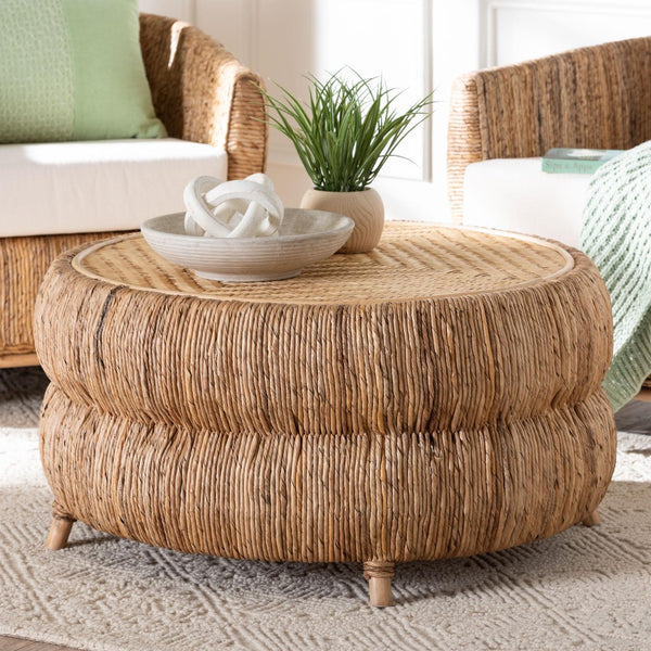 Baxton Studio bali Roma Rattan & Seagrass Coffee Table - Handcrafted Boho Accent with Unique Texture & Coastal Charm Roma-Rattan/Banana Weave-CT