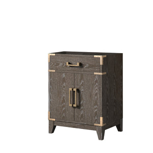 English Elm Brown Oak Single Bath Vanity - Compact 24" W Ready-To-Install Unit With Soft-Close Storage Cabinet B2731P259738