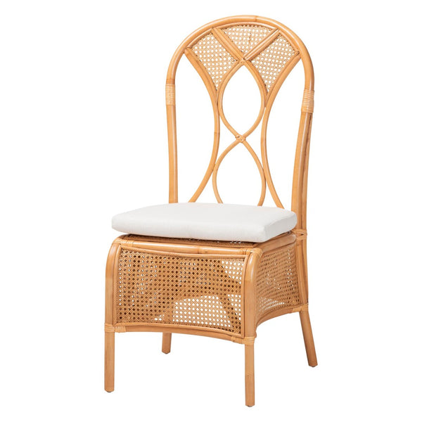 Baxton Studio bali Elsa Natural Rattan Dining Chair - Handcrafted Coastal Boho Side Chair with Plush Cushion Comfort Elsa-KYG-Light Honey Rattan-Cushion-DC