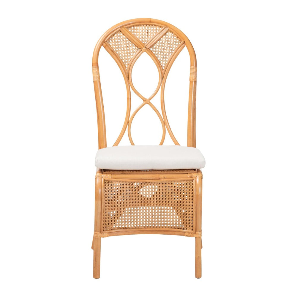 Baxton Studio bali Elsa Natural Rattan Dining Chair - Handcrafted Coastal Boho Side Chair with Plush Cushion Comfort Elsa-KYG-Light Honey Rattan-Cushion-DC