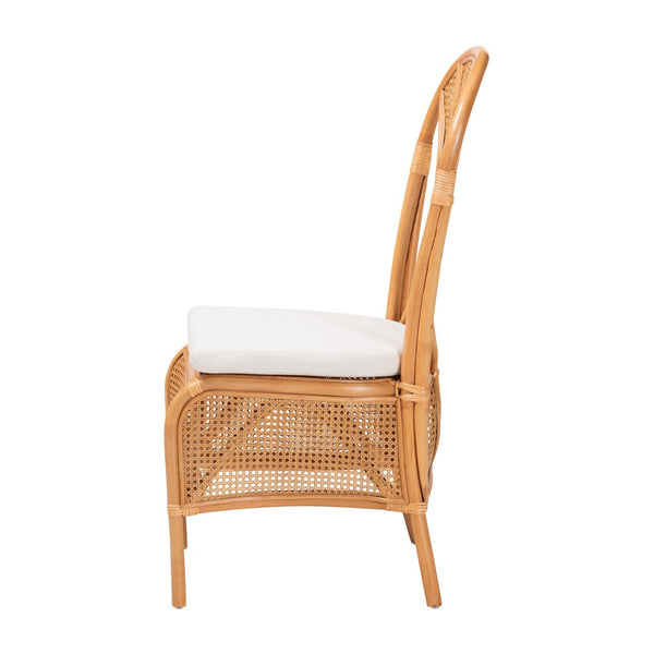 Baxton Studio bali Elsa Natural Rattan Dining Chair - Handcrafted Coastal Boho Side Chair with Plush Cushion Comfort Elsa-KYG-Light Honey Rattan-Cushion-DC