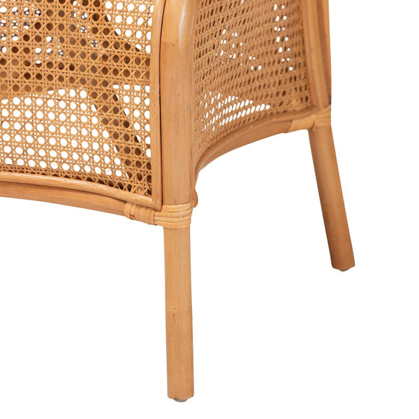 Baxton Studio bali Elsa Natural Rattan Dining Chair - Handcrafted Coastal Boho Side Chair with Plush Cushion Comfort Elsa-KYG-Light Honey Rattan-Cushion-DC