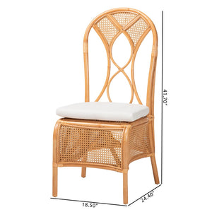 Baxton Studio bali Elsa Natural Rattan Dining Chair - Handcrafted Coastal Boho Side Chair with Plush Cushion Comfort Elsa-KYG-Light Honey Rattan-Cushion-DC