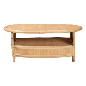 Baxton Studio bali Dyna Handwoven Natural Rattan Coffee Table with Open Shelf – Coastal Boho Accent for Living Spaces Dyna Oval-Natural Wild-Rattan-CT