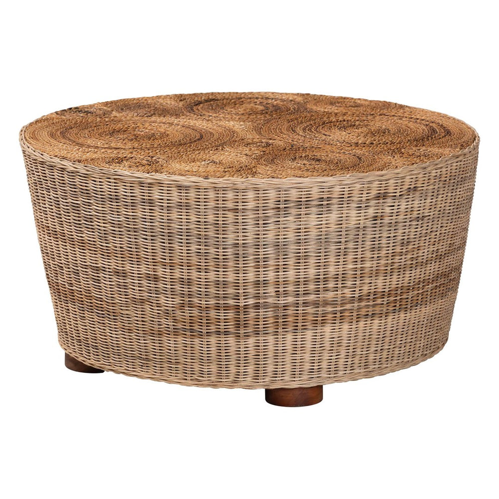 Baxton Studio bali Hosanna Handwoven Rattan Coffee Table - Coastal Bohemian Accent with Spiral Top for Living Rooms Horse-Round-Natural Wild-Rattan-CT