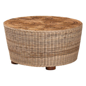Baxton Studio bali Hosanna Handwoven Rattan Coffee Table - Coastal Bohemian Accent with Spiral Top for Living Rooms Horse-Round-Natural Wild-Rattan-CT