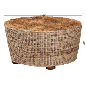 Baxton Studio bali Hosanna Handwoven Rattan Coffee Table - Coastal Bohemian Accent with Spiral Top for Living Rooms Horse-Round-Natural Wild-Rattan-CT