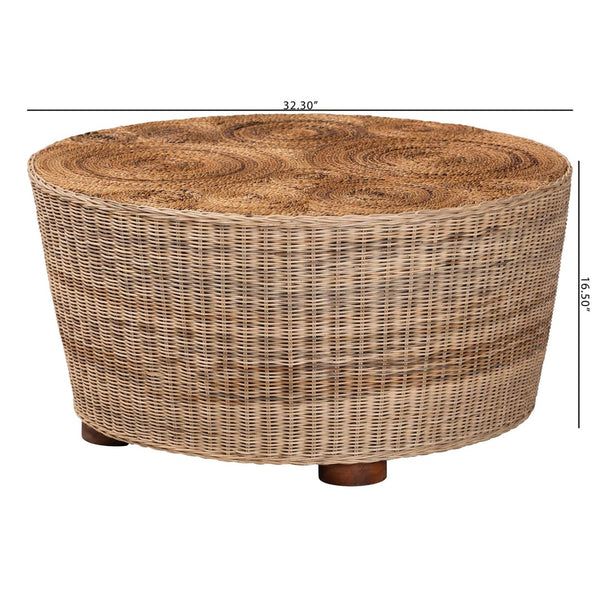 Baxton Studio bali Hosanna Handwoven Rattan Coffee Table - Coastal Bohemian Accent with Spiral Top for Living Rooms Horse-Round-Natural Wild-Rattan-CT