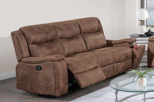 English Elm Modern Reclining Sofa Leather-like Upholstery Walnut Legs Cup Holders Living Room B011P469519