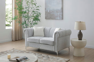 English Elm Sammy Chenille Rolled Arm Loveseat with Chrome Nailhead Trim for Modern Living Rooms B078S00648