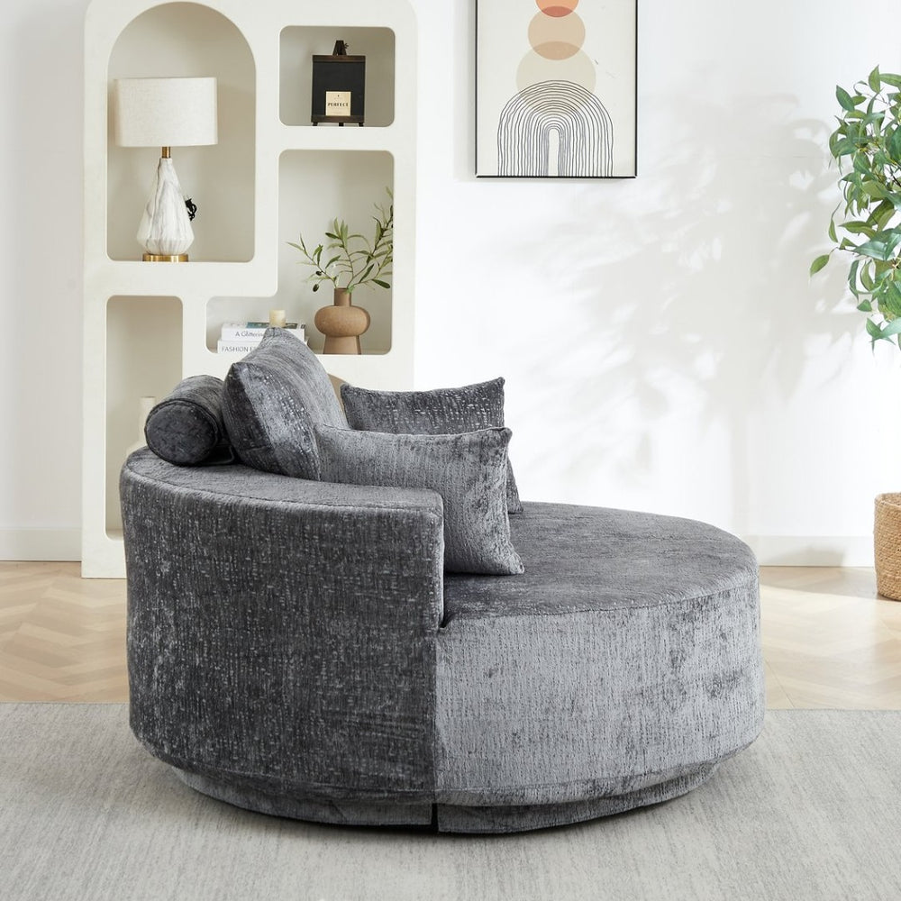 English Elm 55''l 55'l Chenille Swivel Lounge Chair Plush Foam Fill 360 Rotation Modern Living Room Grey W834S00641
