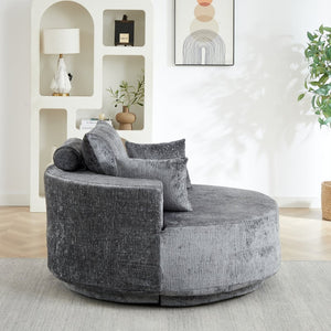 English Elm 55''l 55'l Chenille Swivel Lounge Chair Plush Foam Fill 360 Rotation Modern Living Room Grey W834S00641