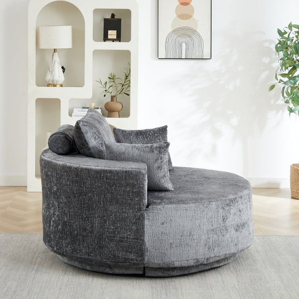 English Elm 55''l 55'l Chenille Swivel Lounge Chair Plush Foam Fill 360 Rotation Modern Living Room Grey W834S00641