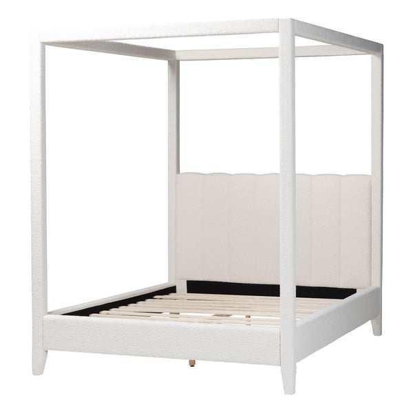 Baxton Studio Baxton Studio Aerona Canopy Bed - Plush Cream Boucle Upholstered Four-Poster with Tufted Headboard BBT61369-Canopy Cream-Queen