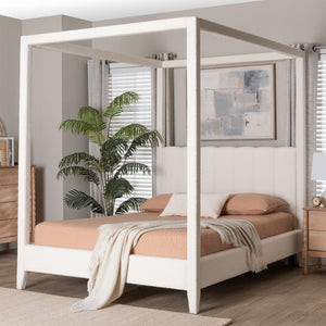 Baxton Studio Baxton Studio Aerona Canopy Bed - Plush Cream Boucle Upholstered Four-Poster with Tufted Headboard BBT61369-Canopy Cream-Queen