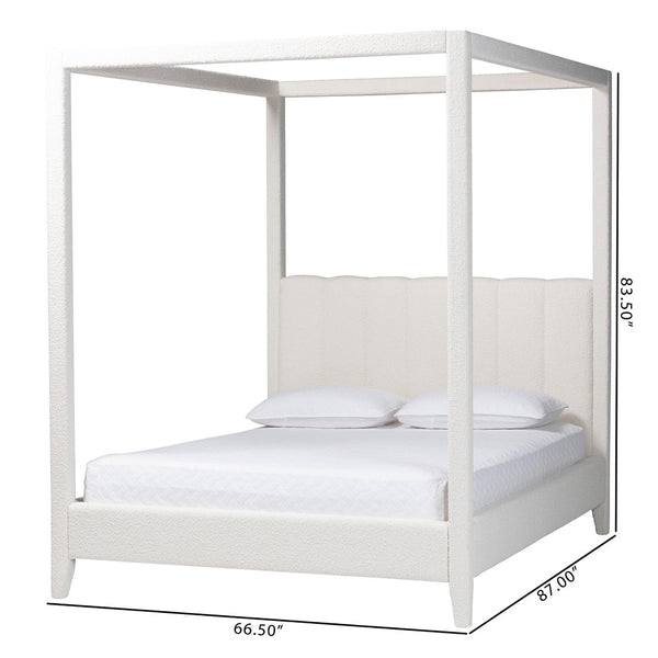 Baxton Studio Baxton Studio Aerona Canopy Bed - Plush Cream Boucle Upholstered Four-Poster with Tufted Headboard BBT61369-Canopy Cream-Queen