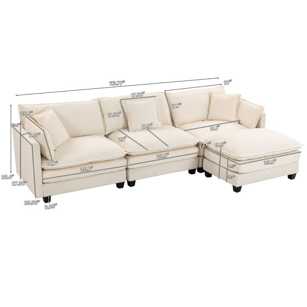 English Elm Modern Chenille Sectional Sofa with Ottoman Modular Layout for Spacious Living Rooms Antique White W2530S00017