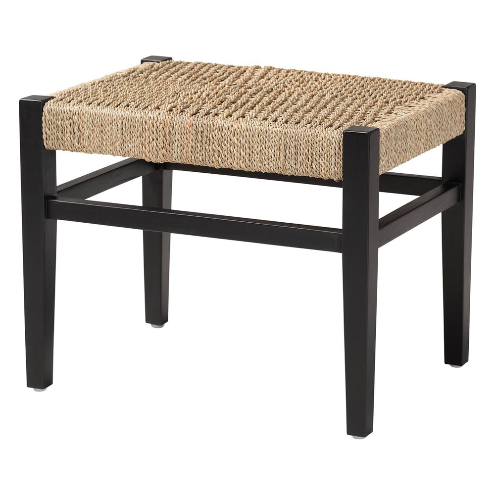 Baxton Studio bali Bali Amber Seagrass Accent Bench - Handwoven Natural Fiber Stool with Mahogany Frame for Versatile Spaces Amber-Natural/Black Matte-Wooden/Seagrass-Bench