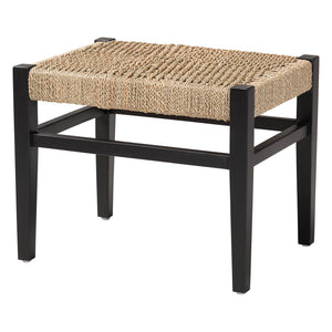 Baxton Studio bali Bali Amber Seagrass Accent Bench - Handwoven Natural Fiber Stool with Mahogany Frame for Versatile Spaces Amber-Natural/Black Matte-Wooden/Seagrass-Bench