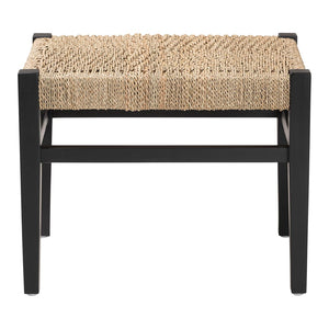 Baxton Studio bali Bali Amber Seagrass Accent Bench - Handwoven Natural Fiber Stool with Mahogany Frame for Versatile Spaces Amber-Natural/Black Matte-Wooden/Seagrass-Bench
