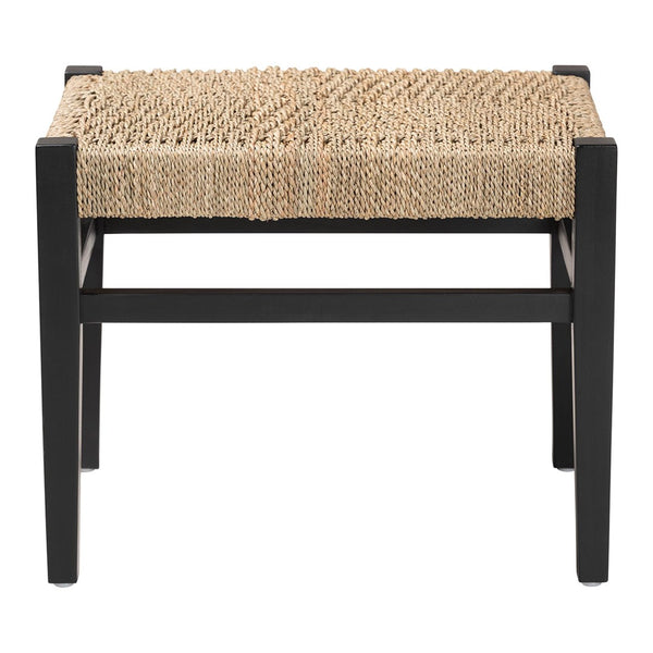 Baxton Studio bali Bali Amber Seagrass Accent Bench - Handwoven Natural Fiber Stool with Mahogany Frame for Versatile Spaces Amber-Natural/Black Matte-Wooden/Seagrass-Bench