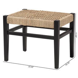 Baxton Studio bali Bali Amber Seagrass Accent Bench - Handwoven Natural Fiber Stool with Mahogany Frame for Versatile Spaces Amber-Natural/Black Matte-Wooden/Seagrass-Bench