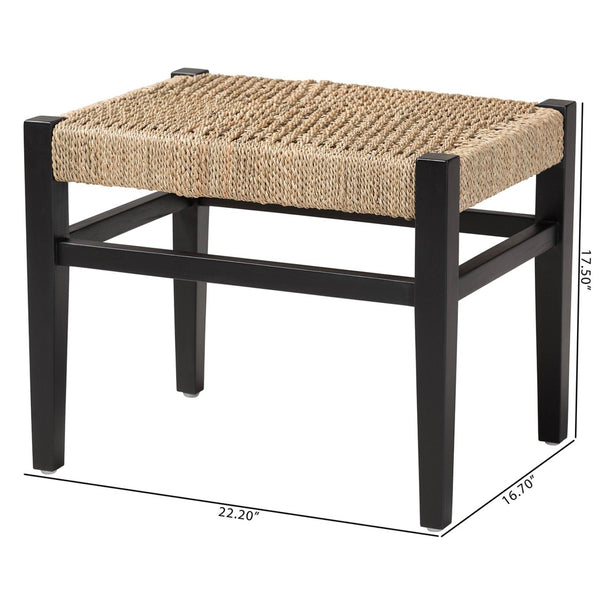 Baxton Studio bali Bali Amber Seagrass Accent Bench - Handwoven Natural Fiber Stool with Mahogany Frame for Versatile Spaces Amber-Natural/Black Matte-Wooden/Seagrass-Bench