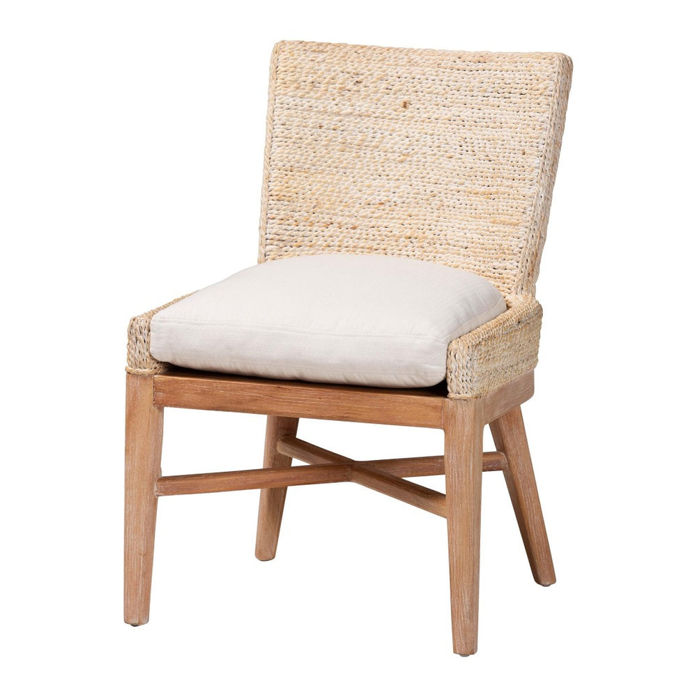 Baxton Studio bali Ridley Seagrass Dining Chair - Handcrafted Mahogany Frame, Coastal Accent Chair with Cushion MD-39833 Ridley-White Wash-Cushion-DC