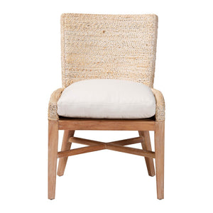 Baxton Studio bali Ridley Seagrass Dining Chair - Handcrafted Mahogany Frame, Coastal Accent Chair with Cushion MD-39833 Ridley-White Wash-Cushion-DC