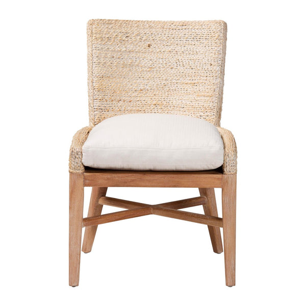 Baxton Studio bali Ridley Seagrass Dining Chair - Handcrafted Mahogany Frame, Coastal Accent Chair with Cushion MD-39833 Ridley-White Wash-Cushion-DC