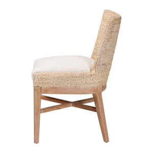 Baxton Studio bali Ridley Seagrass Dining Chair - Handcrafted Mahogany Frame, Coastal Accent Chair with Cushion MD-39833 Ridley-White Wash-Cushion-DC