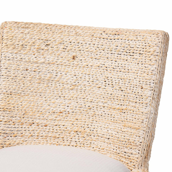Baxton Studio bali Ridley Seagrass Dining Chair - Handcrafted Mahogany Frame, Coastal Accent Chair with Cushion MD-39833 Ridley-White Wash-Cushion-DC