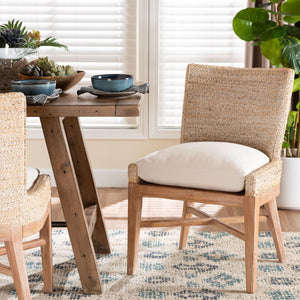 Baxton Studio bali Ridley Seagrass Dining Chair - Handcrafted Mahogany Frame, Coastal Accent Chair with Cushion MD-39833 Ridley-White Wash-Cushion-DC