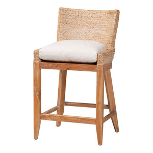Baxton Studio bali Ridley Seagrass Counter Stool - Coastal Mahogany Frame with Cushioned Seat for Kitchen Bar MD-39834 Ridley-White Wash-Cushion-CS