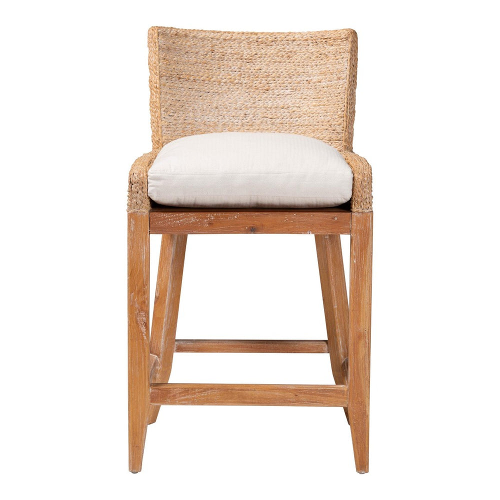 Baxton Studio bali Ridley Seagrass Counter Stool - Coastal Mahogany Frame with Cushioned Seat for Kitchen Bar MD-39834 Ridley-White Wash-Cushion-CS