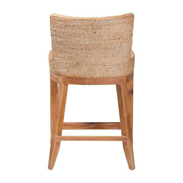 Baxton Studio bali Ridley Seagrass Counter Stool - Coastal Mahogany Frame with Cushioned Seat for Kitchen Bar MD-39834 Ridley-White Wash-Cushion-CS