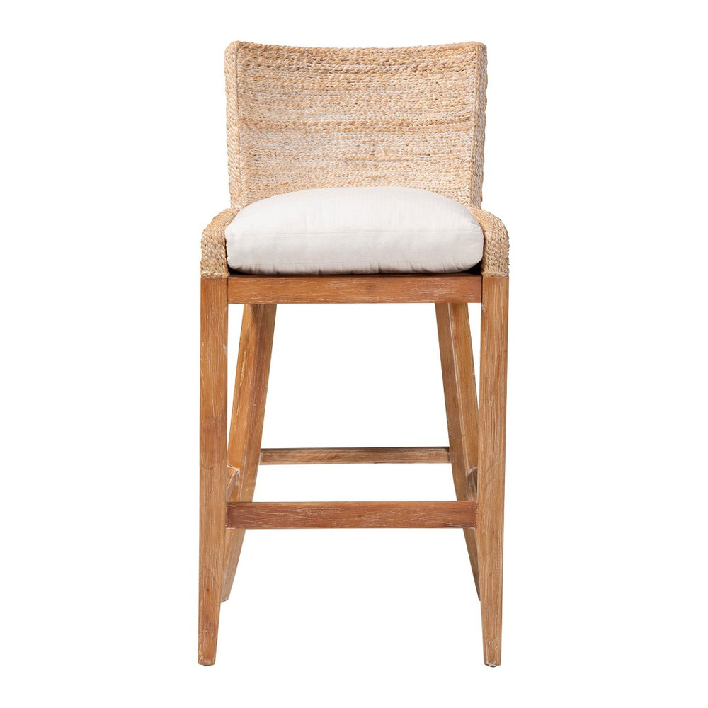 Baxton Studio bali Ridley Seagrass Bar Stool - Elegant Mahogany Frame with Cushioned Seat for Coastal Comfort MD-39835 Ridley-White Wash-Cushion-BS