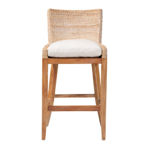 Baxton Studio bali Ridley Seagrass Bar Stool - Elegant Mahogany Frame with Cushioned Seat for Coastal Comfort MD-39835 Ridley-White Wash-Cushion-BS