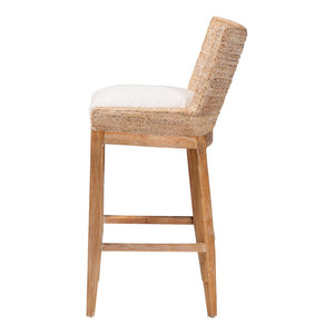 Baxton Studio bali Ridley Seagrass Bar Stool - Elegant Mahogany Frame with Cushioned Seat for Coastal Comfort MD-39835 Ridley-White Wash-Cushion-BS
