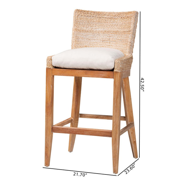 Baxton Studio bali Ridley Seagrass Bar Stool - Elegant Mahogany Frame with Cushioned Seat for Coastal Comfort MD-39835 Ridley-White Wash-Cushion-BS