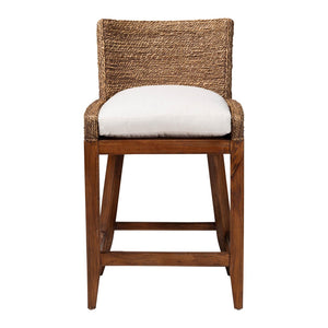 Baxton Studio bali Ridley Seagrass Counter Stool - Coastal Charm with Mahogany Frame, Cushioned Seat & Footrest MD-39834 Ridley-Brown Wash-Cushion-CS