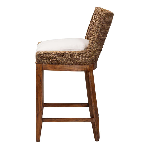 Baxton Studio bali Ridley Seagrass Counter Stool - Coastal Charm with Mahogany Frame, Cushioned Seat & Footrest MD-39834 Ridley-Brown Wash-Cushion-CS