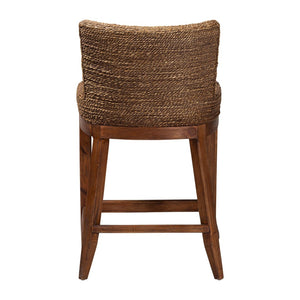Baxton Studio bali Ridley Seagrass Counter Stool - Coastal Charm with Mahogany Frame, Cushioned Seat & Footrest MD-39834 Ridley-Brown Wash-Cushion-CS