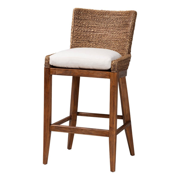 Baxton Studio bali Ridley Seagrass Bar Stool with Mahogany Frame - Chic Coastal Seating for Kitchen Island & Lounge MD-39835 Ridley-Brown Wash-Cushion-BS